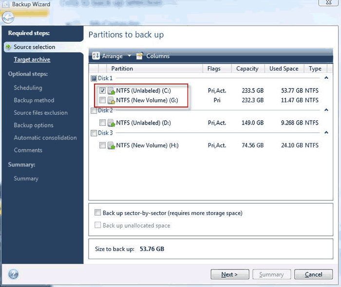 acronis true image cant select system files to exclude