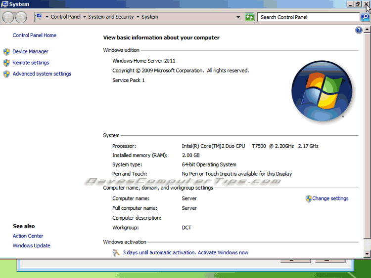 windows home server 2011 operating system