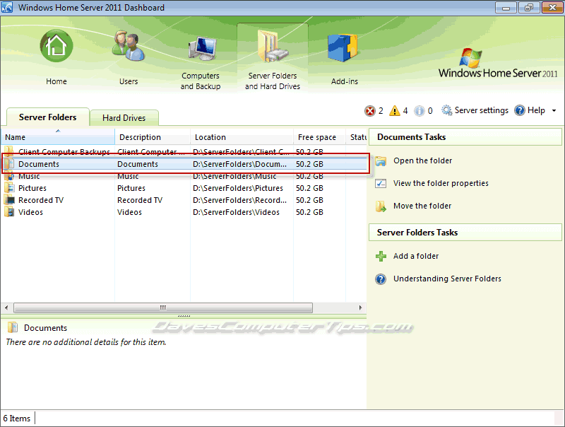windows home server 2011 user folders