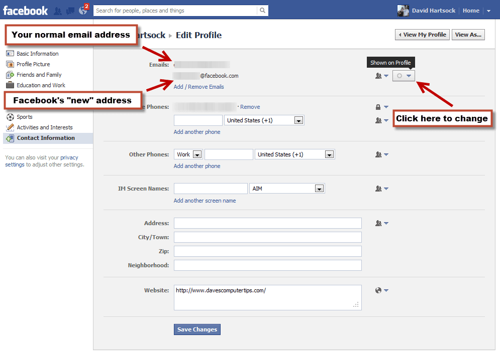 how to change the email address of facebook account