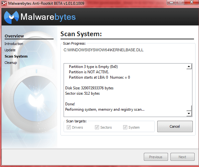 malwarebytes rootkit disabled in log