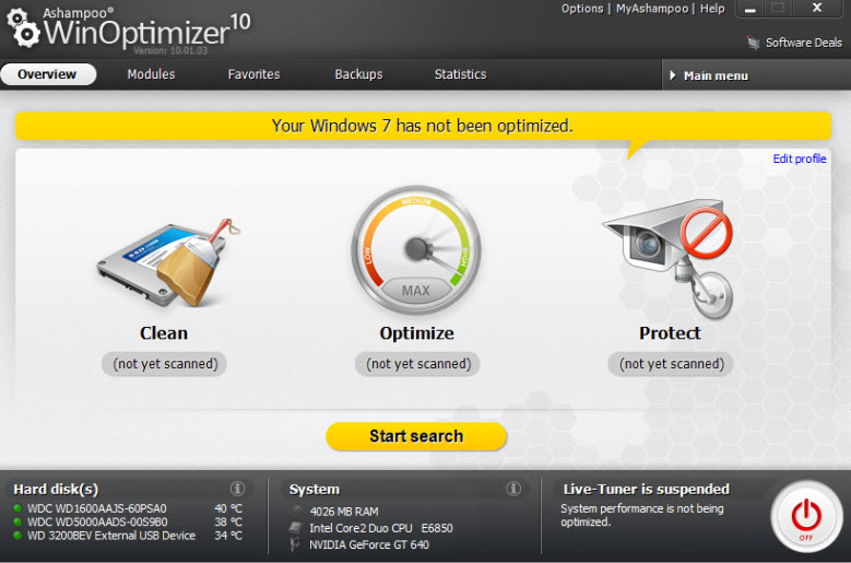 WinOptimizer main interface