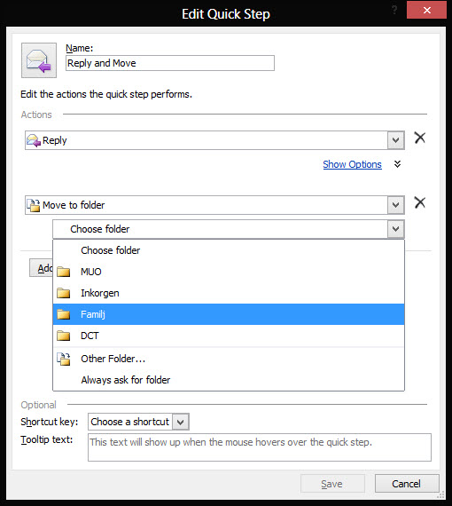 outlook quick steps for searching