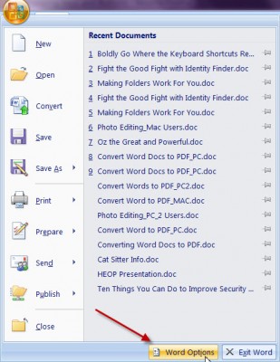 Windows Button_Word Options