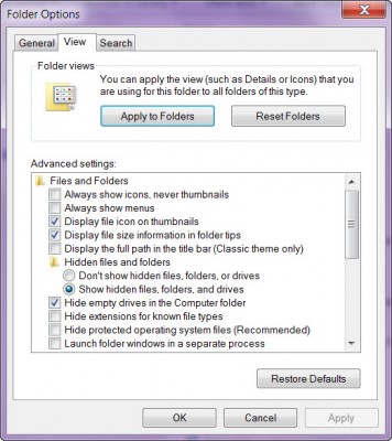 folder options view