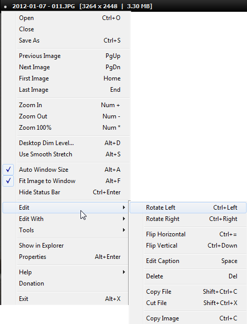 nexusimage edit menu