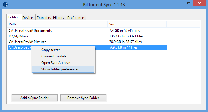 bittorrent sync remove folder