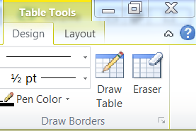 word 2010 table tools