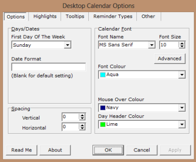 desktop calendar - appearance