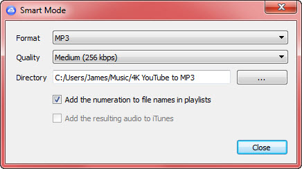 4k youtube to mp3 - preferences