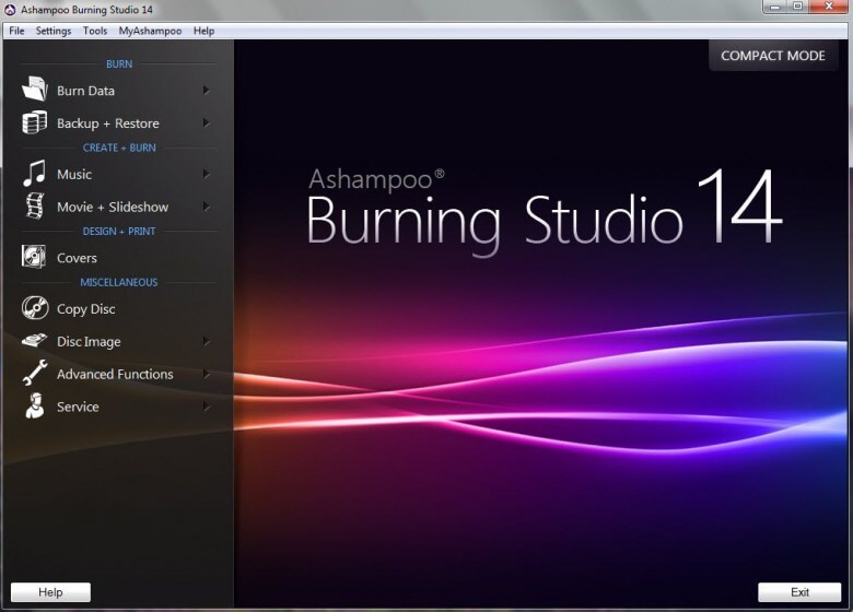 ashampoo burn studio 14 - main interface