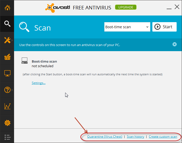 how to run avast boot time scan