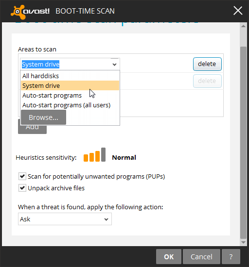 avast boot up scan