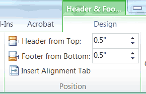 where is header and footer in word