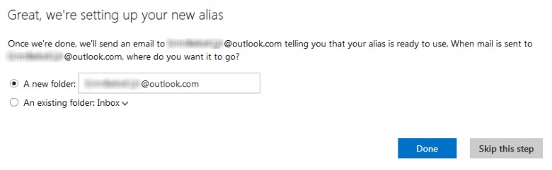 outlook - alias - done