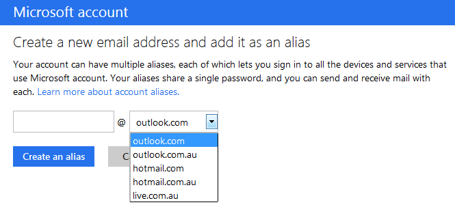 outlook - create an alias
