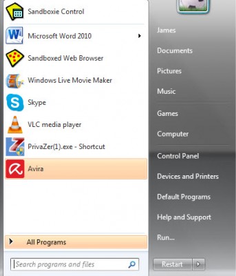 start menu