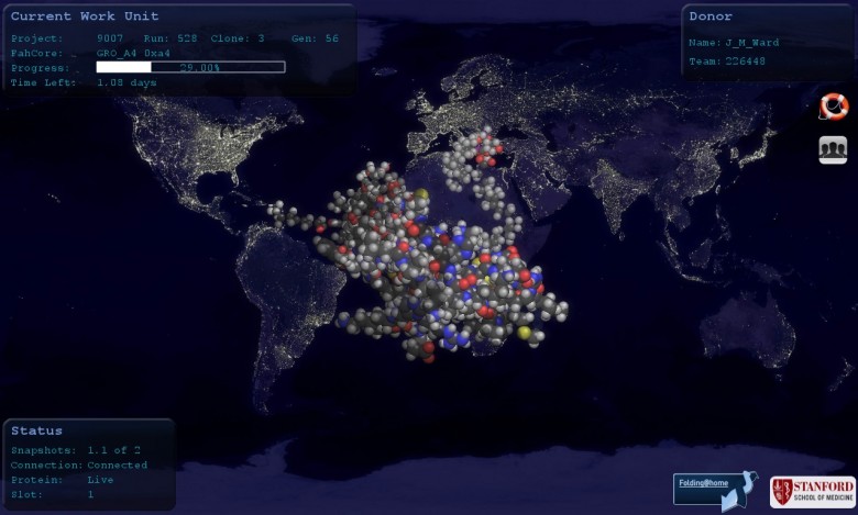 Folding@home progress and molecule 3D visualisation