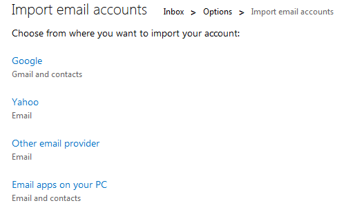 outlook - import account options