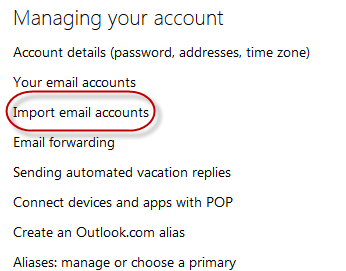 outlook - import email accounts