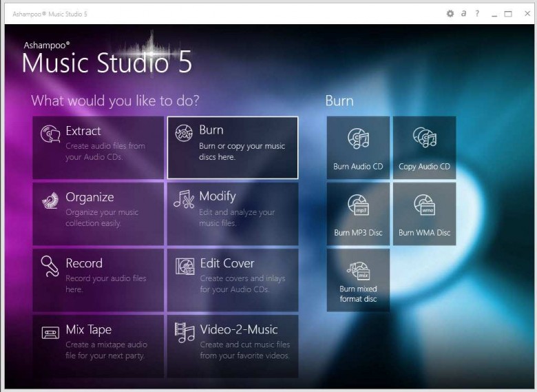 ashampoo music studio - burn interface