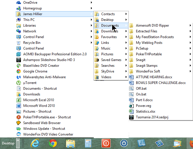 desktop toolbar - menu