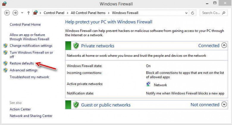 Firewall rules corrupted restarting in 5 seconds как отключить