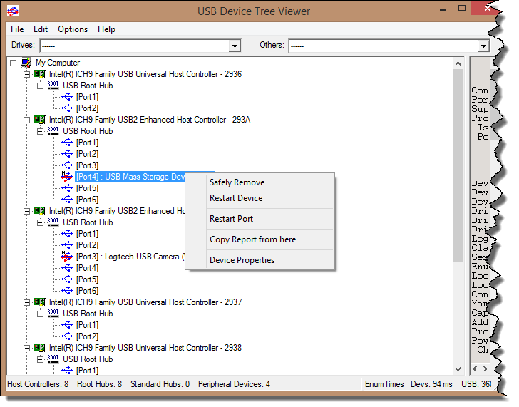 USBTreeView - Left side of interface