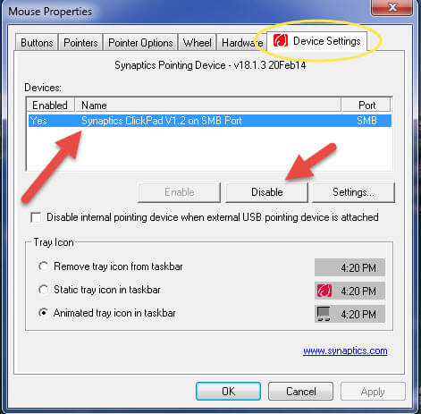 how to turn off touchpad windows 8