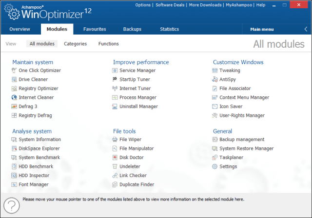 Ashampoo WinOptimizer 12 Modules