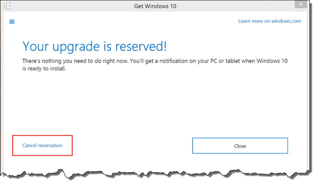 cancel windows 10 reservation