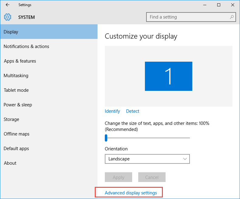 Advanced system settings. Displays have 2 Size in Windows.