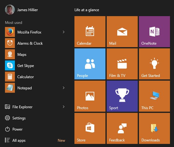 windows 10 start menu customize all apps