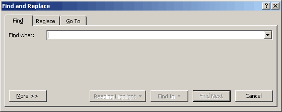 word find and replace dialog