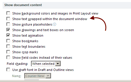 show document content in word