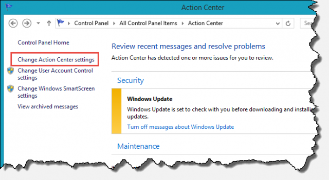 change action center settings