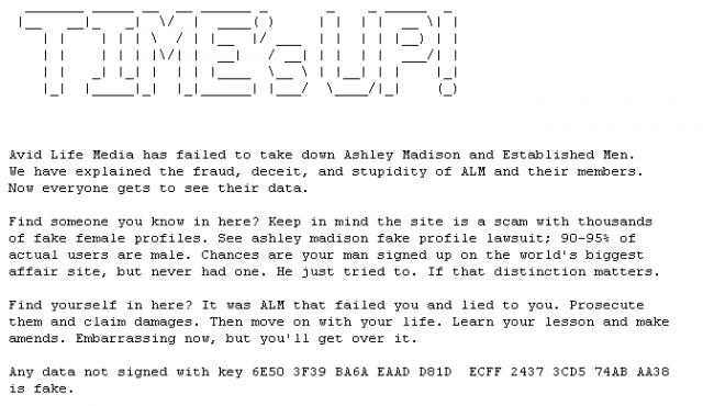 Text message included with the file dump