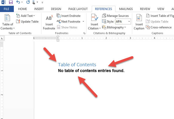 how to add and update table of contents word 2013