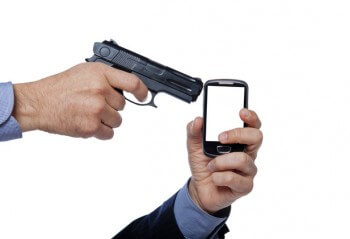 gun shoot a cell phone