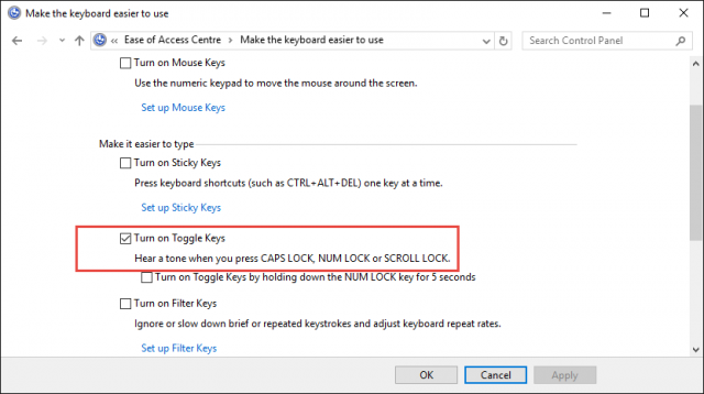 turn on toggle keys