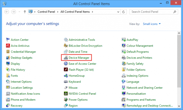 control panel - device manager