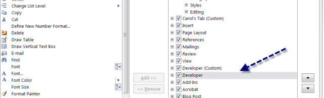 word 2010 developer toolbar