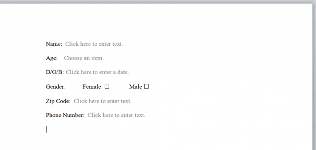 word 2010 form field