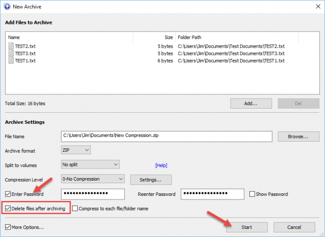 bandizip-enter password-delete files