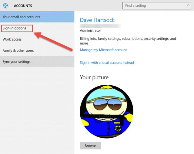 windows 10 account settings