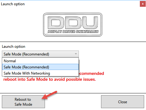 ddu-reboot to safe mode