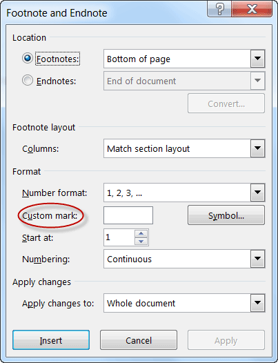 ms word footnote numbering bracket