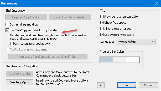 how to make teracopy default in windows 10