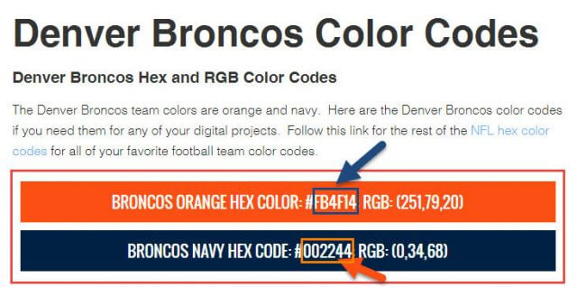 Denver Broncos Color Codes