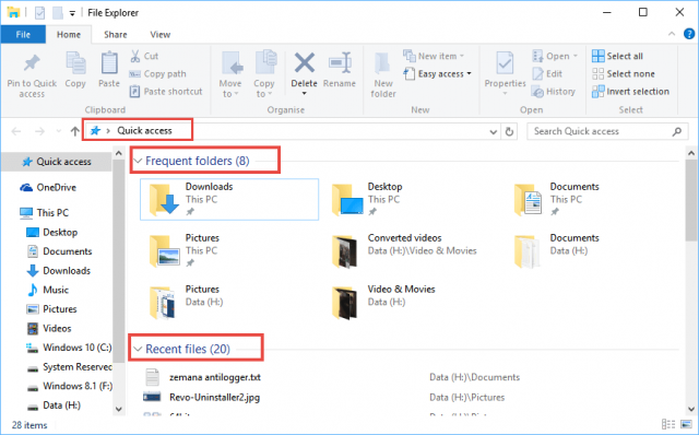 file explorer-quick acccess